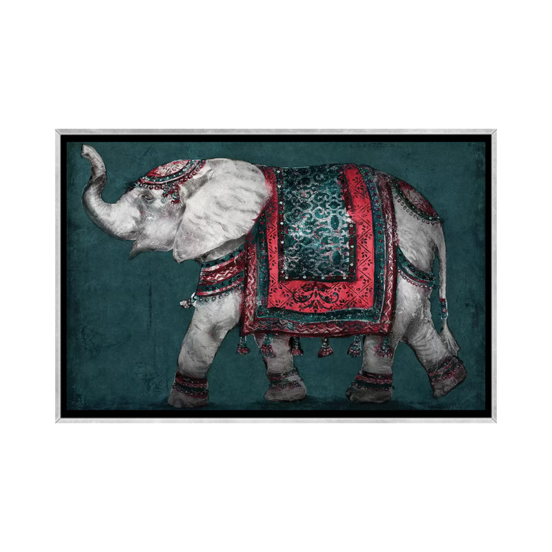 Éléphant Regal par Patricia Pinto-impression d’art graphique, Toile avec cadre argenté, Pas de tapis