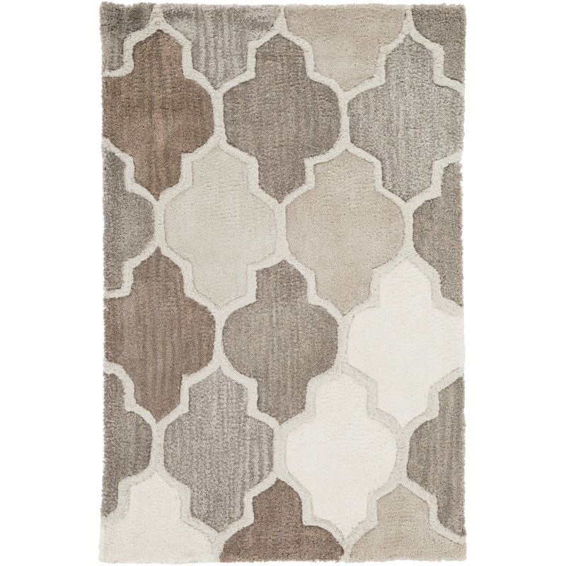 Tapis taupe / gris en laine touffeté à la main à motif géométrique Billmont, Rectangle 10 pi x 14 pi