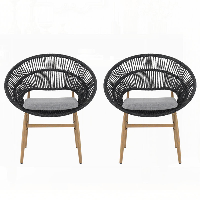 Ensemble de 2 chaises d'extérieur en osier, Gris foncé, Noir