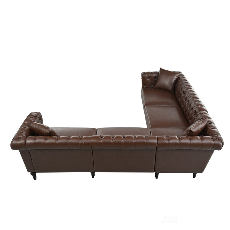 Canapé modulaire réversible en L Chesterfield, Simili cuir brun foncé