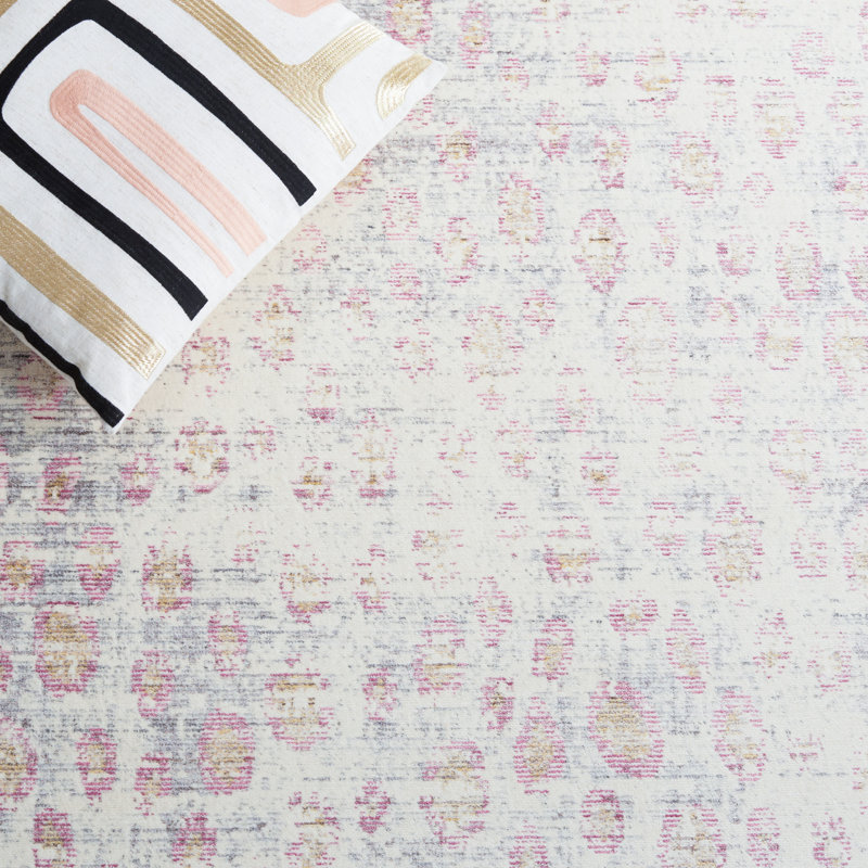 Tapis viscose rose / crème