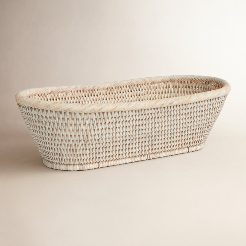 Panier à pain ovale en rotin Sampson, Blanc délavé