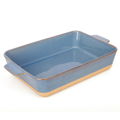 Rectangular Porcelain Baking Dish, 1 Piece (Khaki & Blue)