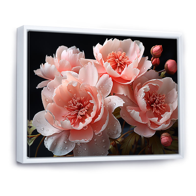 Jardin rose des délices de pivoine, Cadre flottant blanc, H 30 po x l 40 po x P 1,5 po