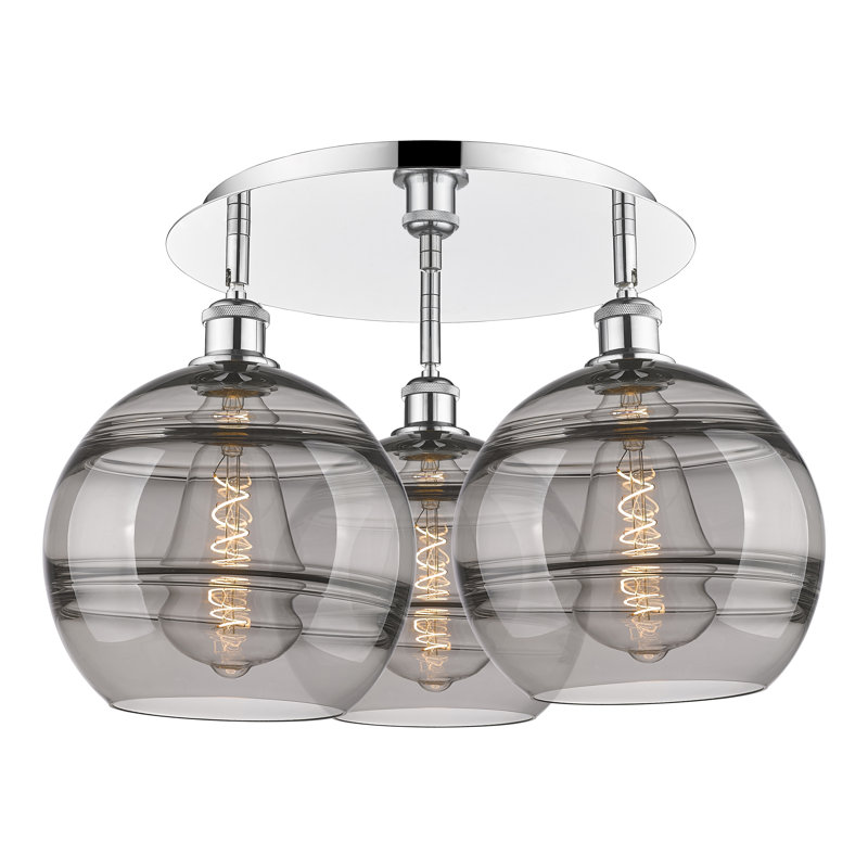 Plafonnier semi-encastré Glassoff, Gris fumée clair, H 12,63 po x l 21,75 po x P 21,75 po, Chrome poli