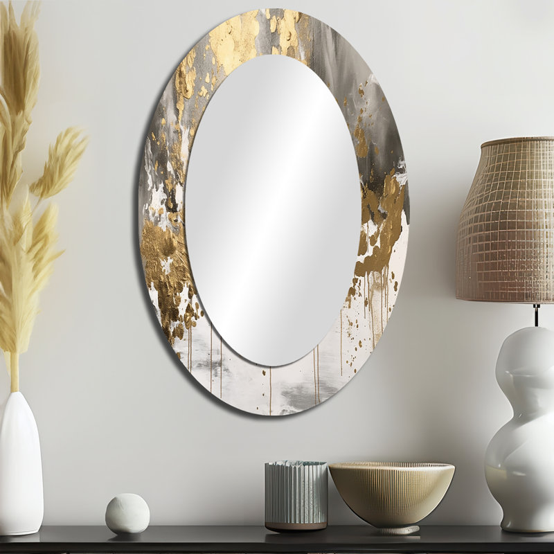 Modern Golden Drip - miroir abstrait, miroir mural moderne unique, impression d'art en métal, 36 po x 24 po, Ovale