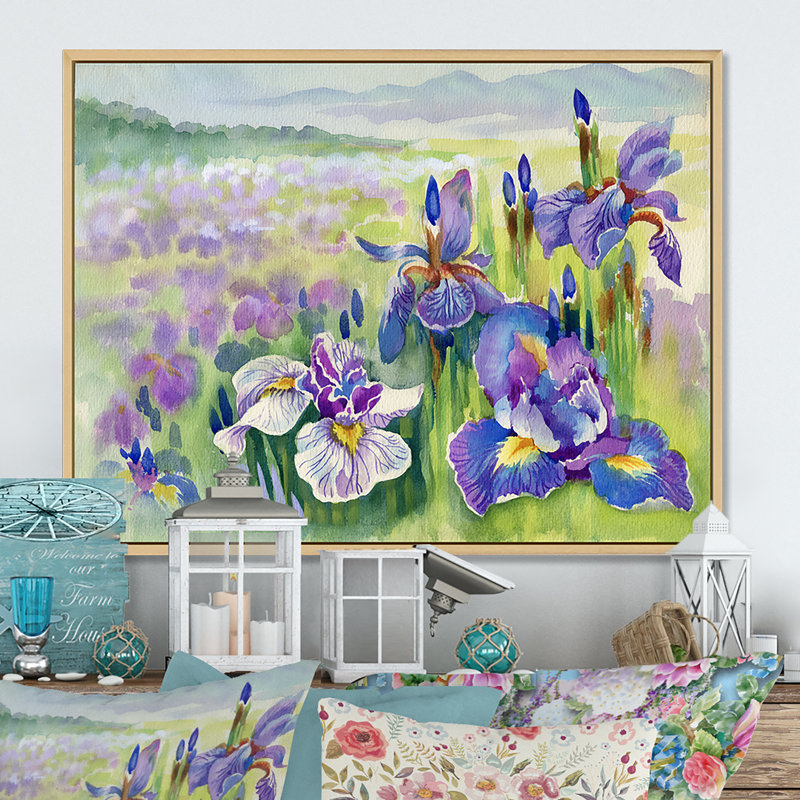 «Purple Iris Field In Summer», reproduction sur toile flottante, H 30 po x l 40 po x P 1,5 po, Cadre naturel flottant