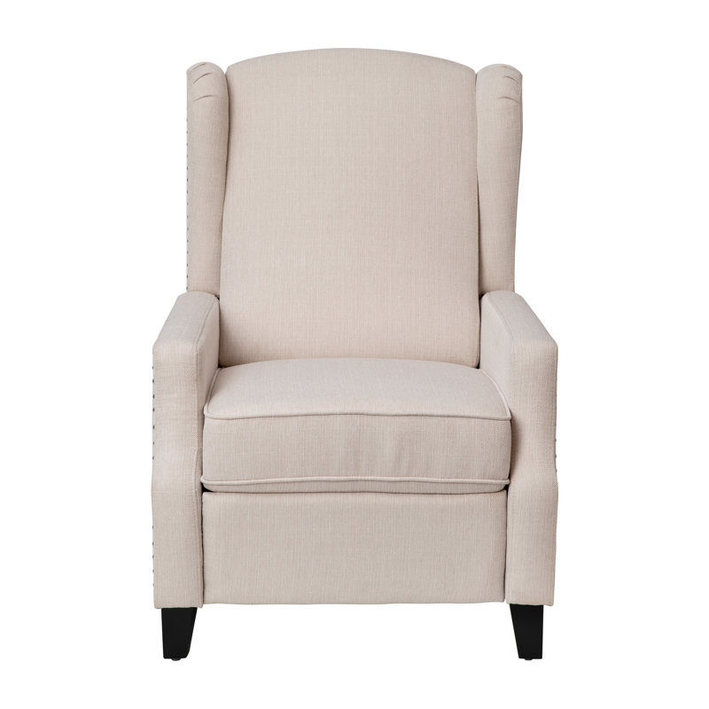 Suzie Polyester Fabric Upholstered Slim Wingback Push Back Recliner, Beige