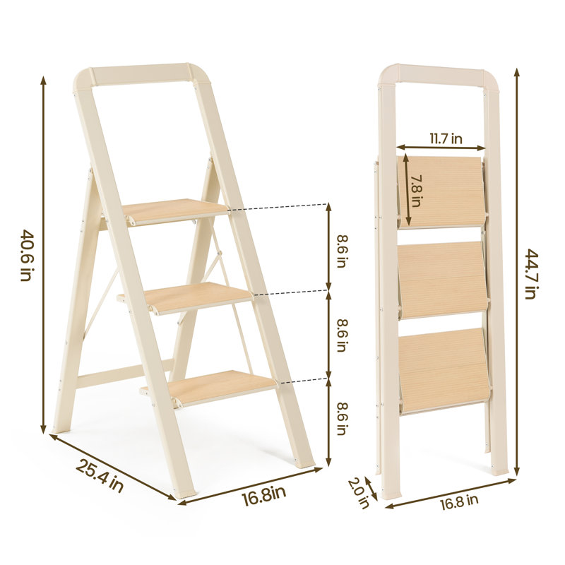 Escabeau en aluminium à 3 marches, Crème