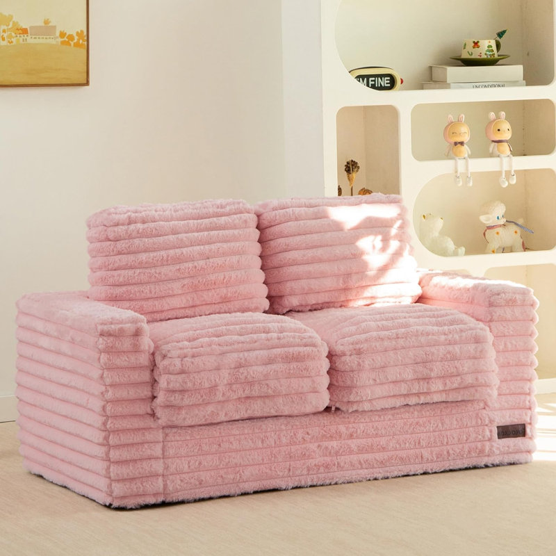 Fauteuil à billes convertible pour enfants, Polyester rose, 13.7*21.6*19.6