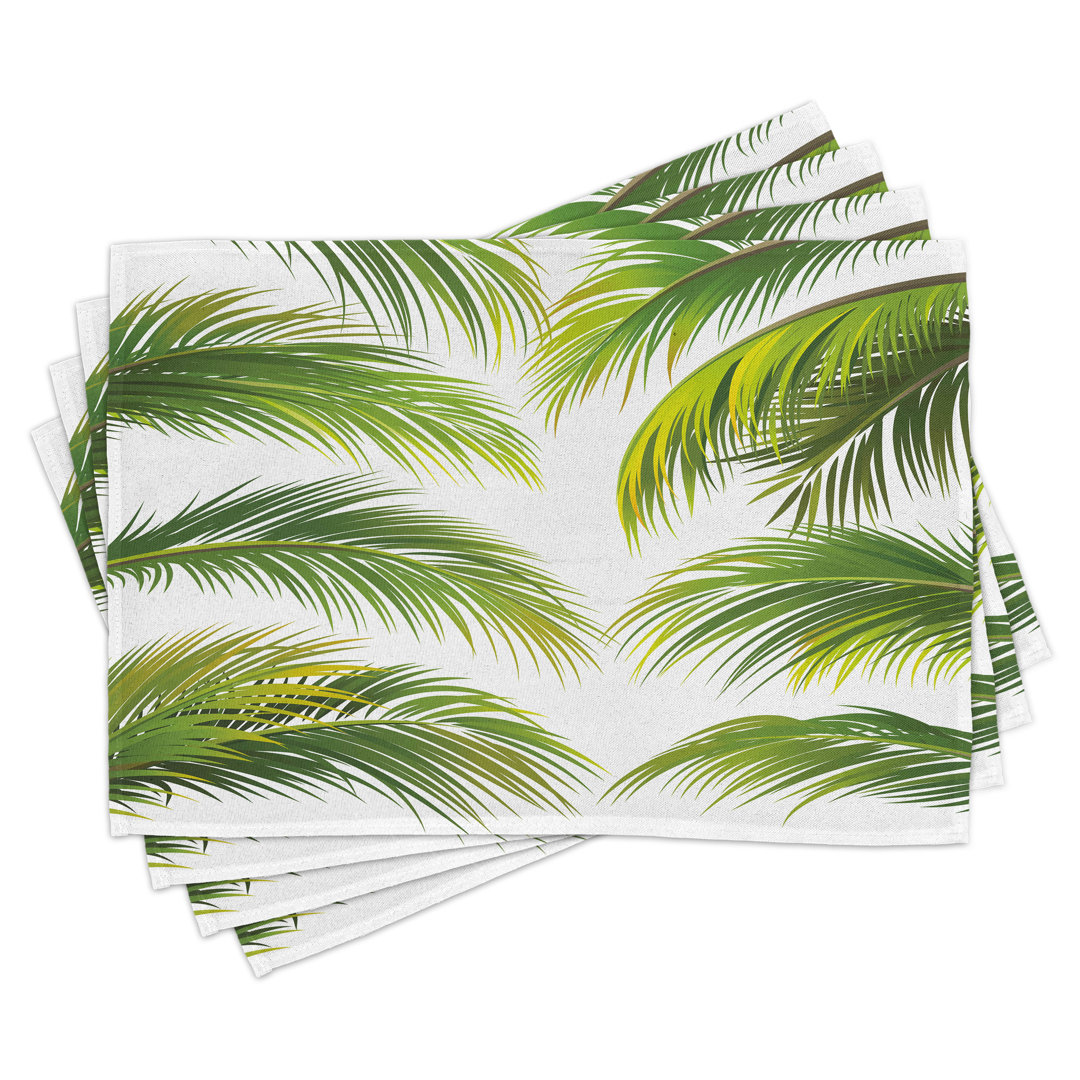 Platzmatten, Sommer Botanik Tropic, Palmblatt, Grün Lime Green White