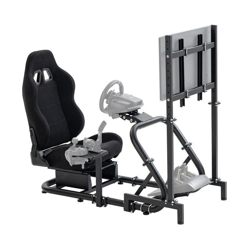 Anman Immersive Racing Simulator Cockpit，Steering Wheel Stand with Black Seat & TV Stand Fit for Logitech/Thrustmaster/Fanatec，Not Included Wheel,Pedal & Handbrake