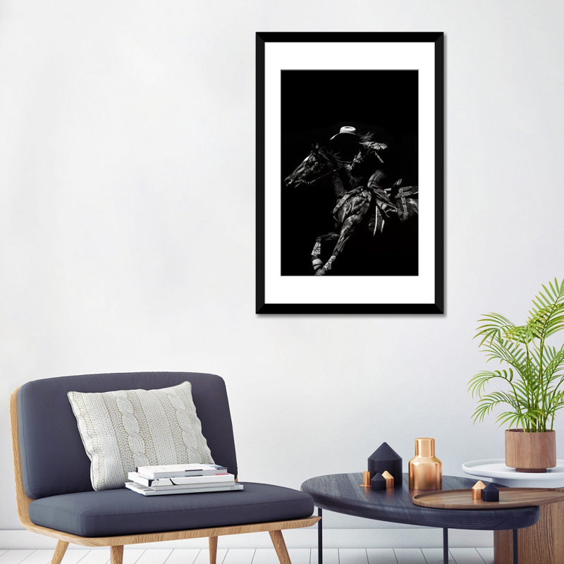« scratching rodeo i », impression sur toile, Blanc, Papier d'art encadré noir, H 24 po x l 16 po x P 1 po