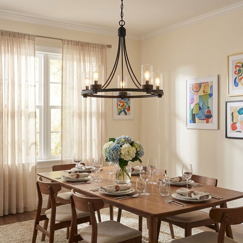 Meridian 5-Light Chandelier, Matte Black, E12/Candelabra, Yes