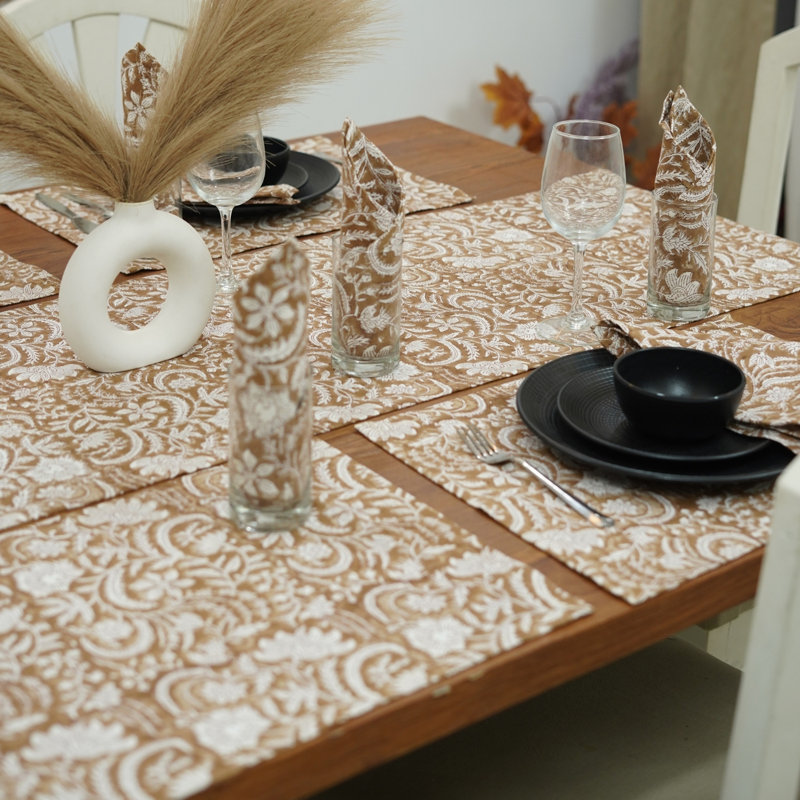 Red Barrel Studio 16X90 Fine dining table runner, Unique table decor, Kundanvan, Brown, Rectangle 11 po
