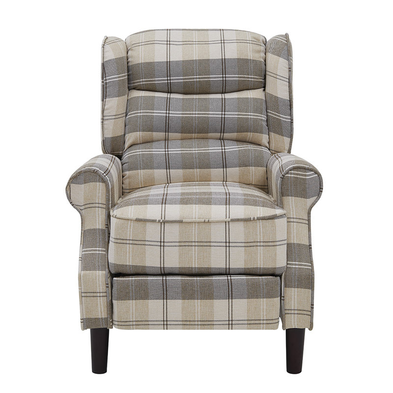 Mccomas 77cm Wide Wing Chair Recliner, Beige/Tartan