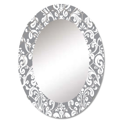 Gris et blanc damassé - miroir mural moderne