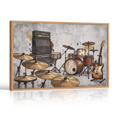 Ensemble de batterie et guitare électrique vintage sur toile de style grunge