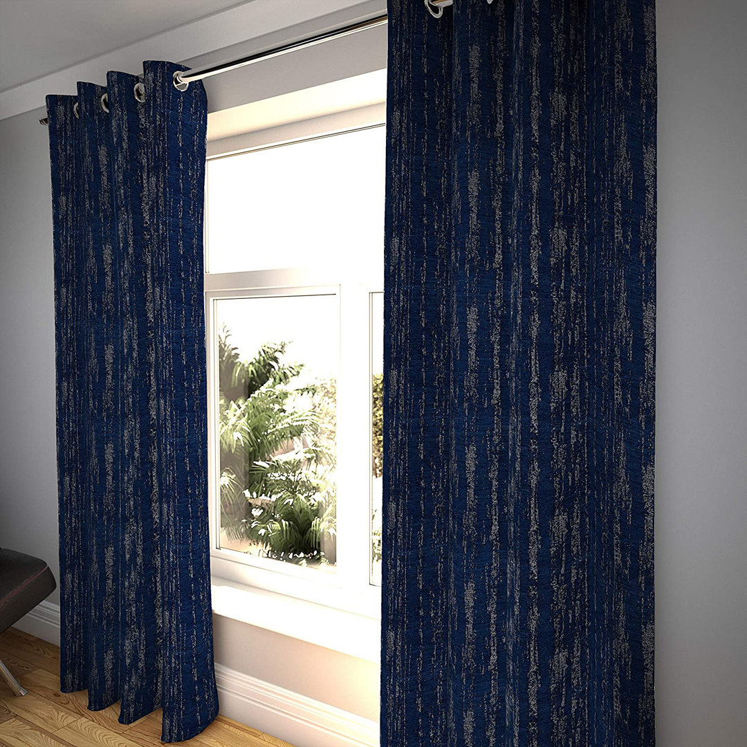 Borough Wharf Textured Chenille Curtains 2 Panels | Navy Blue Funky Pattern Made To Order Curtains & Drapes | Cotton Pencil Pleat Blackout Lined Width