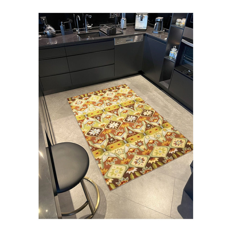 Tapis tissé à motif traditionnel jaune Diamond, Sous-tapis rectangulaire 3 pi 11 po x 5 pi 11 po i