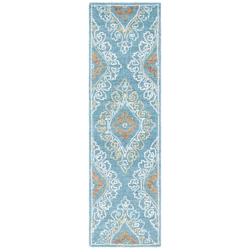 Fairborn Hand Tufted Wool/Cotton Ikat Rug in Blue/Yellow, Runner 2'3" x 8'