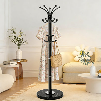 Portemanteau autoportant robuste avec crochets rotatifs à 360 ° et base en marbre naturel, support d'arbre d'entrée à 16 crochets pour vestibule, salon et bureau