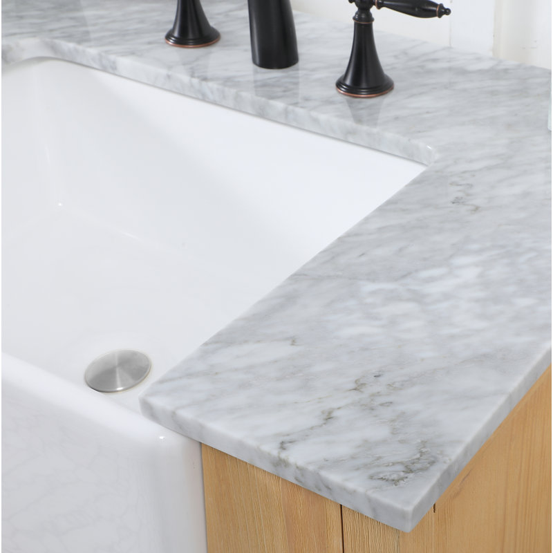 Guri 72'' Double Bathroom Vanity with Carrara Marble Top, Natural Wood