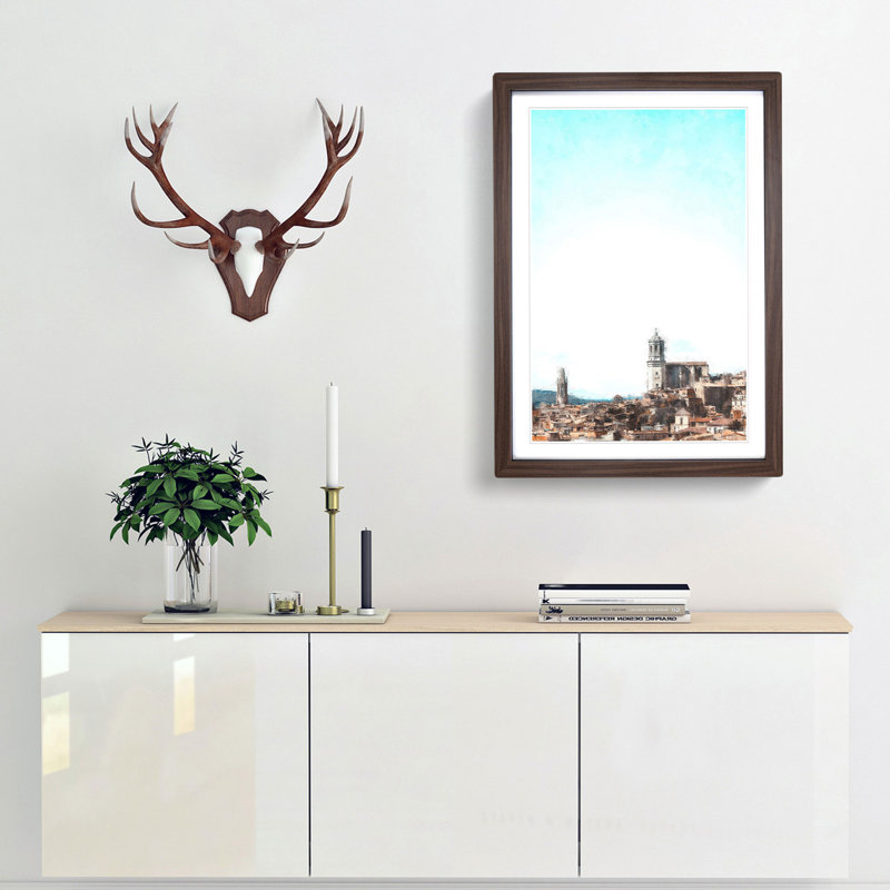 Girona In Spain - Single Picture Frame Painting on MDF, Walnut Framed, 63cm H x 45cm W x 2cm D