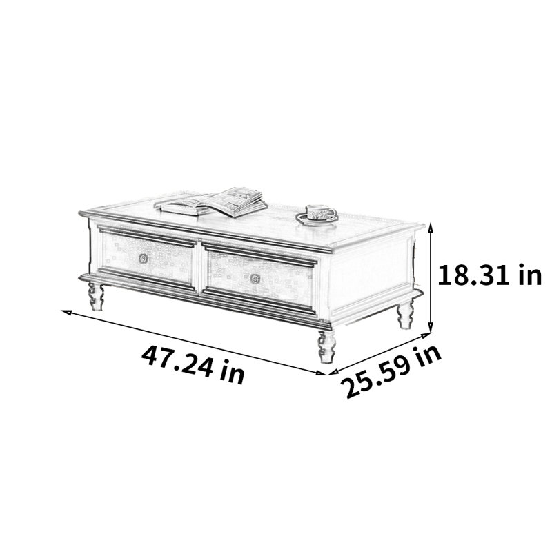 Table basse American Vintage, H 18,31 po x L 47,42 po x l 25,59 po, Brun