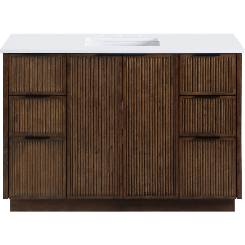Meuble-lavabo de 48 po en pierre reconstituée et en bois massif Willard, Brun, 48"