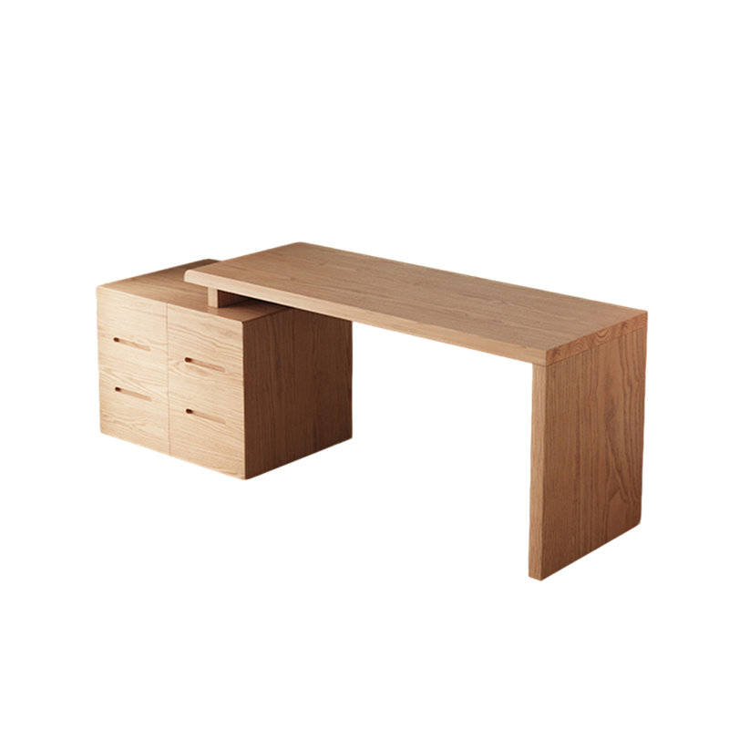 Bureau d'écriture entièrement en bois massif avec armoire de rangement et petite table d'étude Mid-Century
