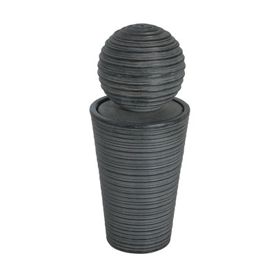 31.5"H Stunning Striped Concrete Column Fountain with LED Light - Elevate Modern Outdoor Spaces