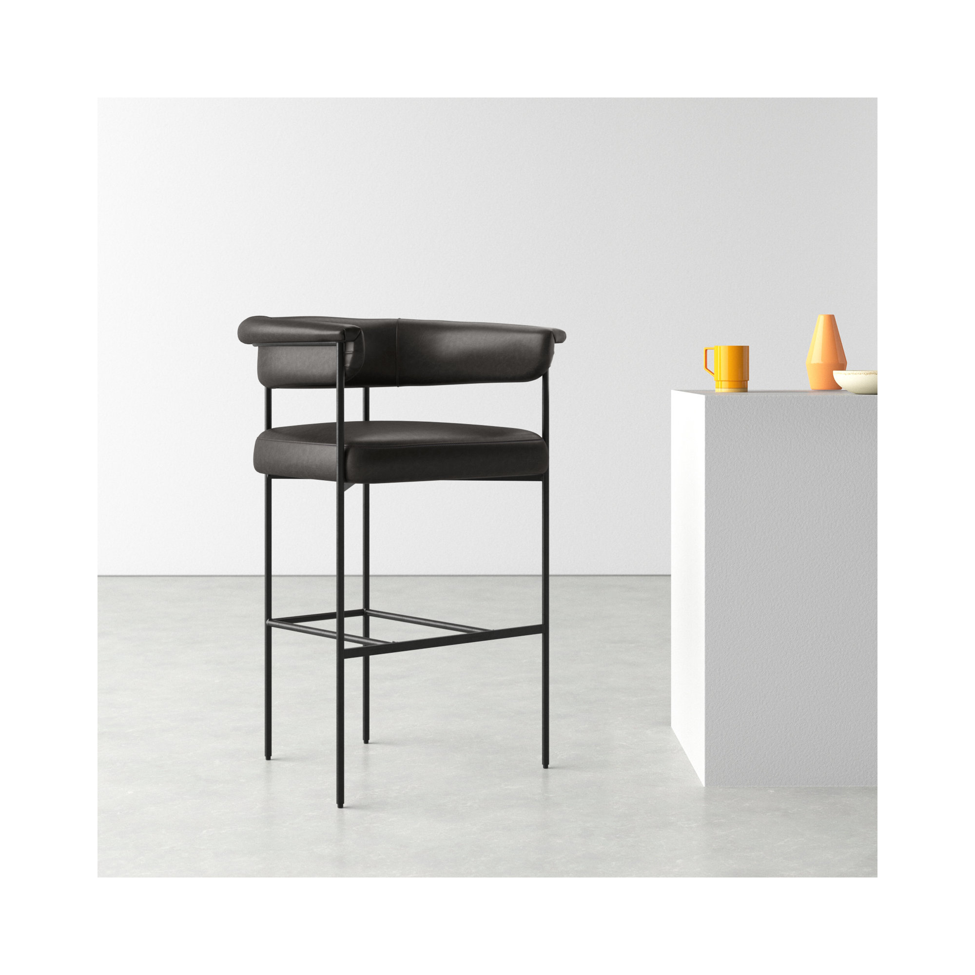 Lyssa Counter and Bar Stool, Counter Stool (26.5" Seat Height), Solid, Sonoma Black Genuine Leather