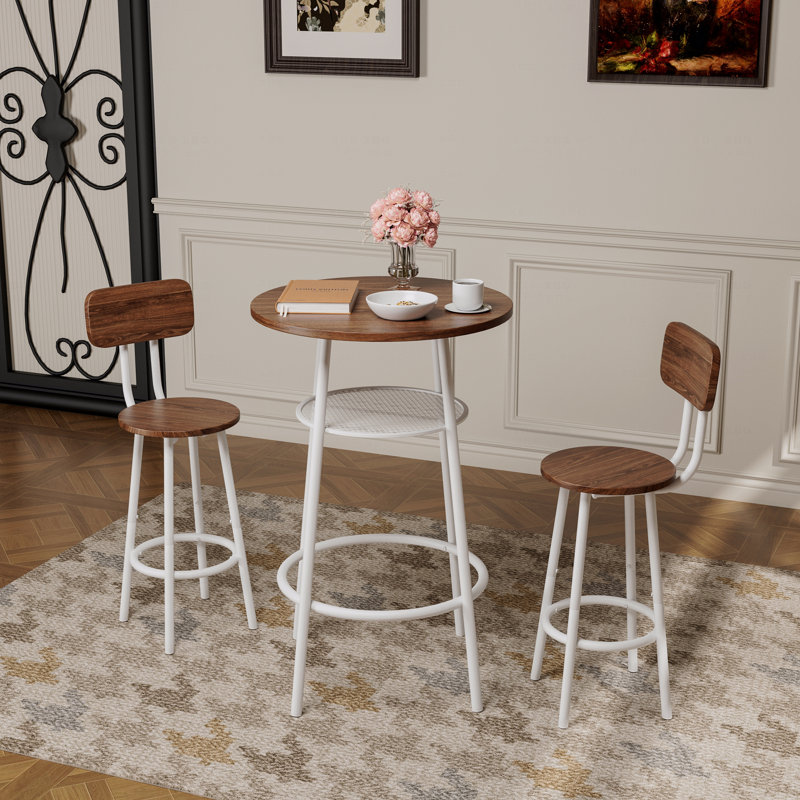 Ensemble repas rond 23 po, Blanc, Brun, Brown