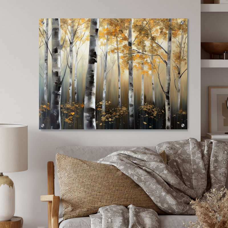 «Birch Tree Dense Forest III», art mural acrylique sur arbre pour le salon, H 12 po x l 20 po