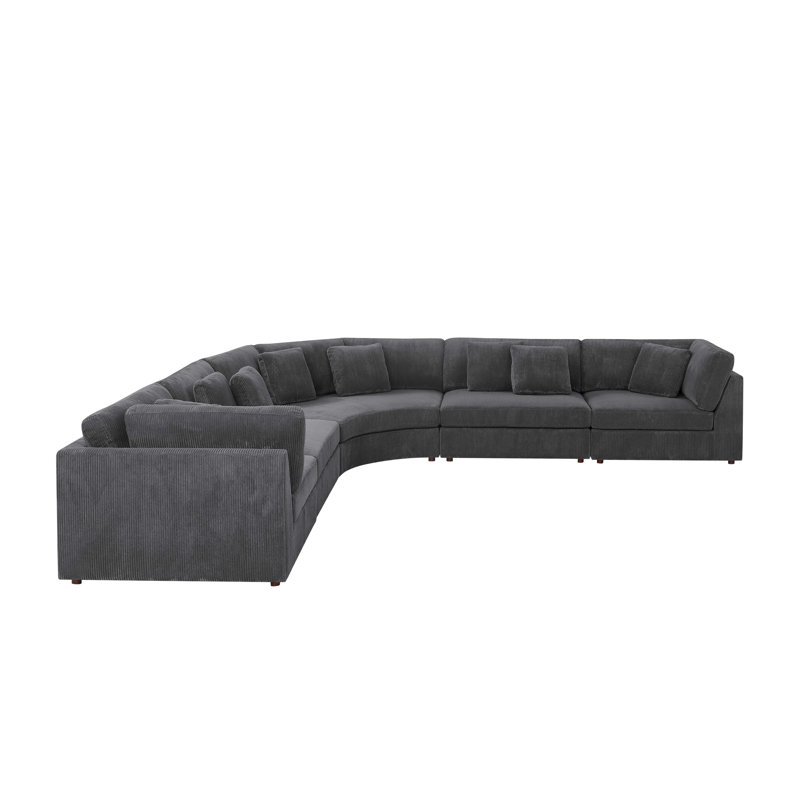 Nimish Corduroy Curved Sectional, Dark Gray Corduroy