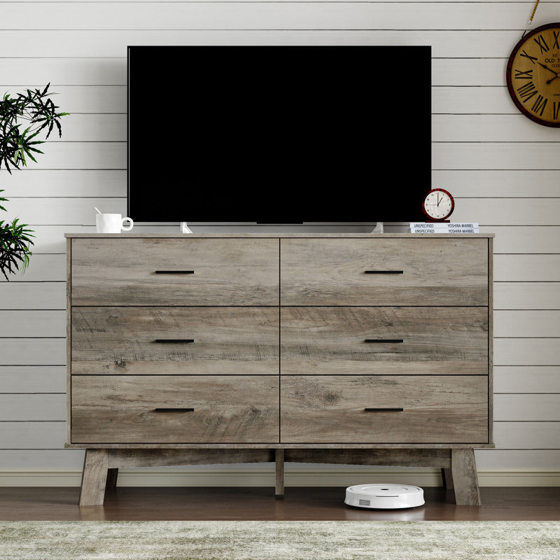 Commode 6 tiroirs double 47,24 po l large avec tiroirs et base réglable, Gris