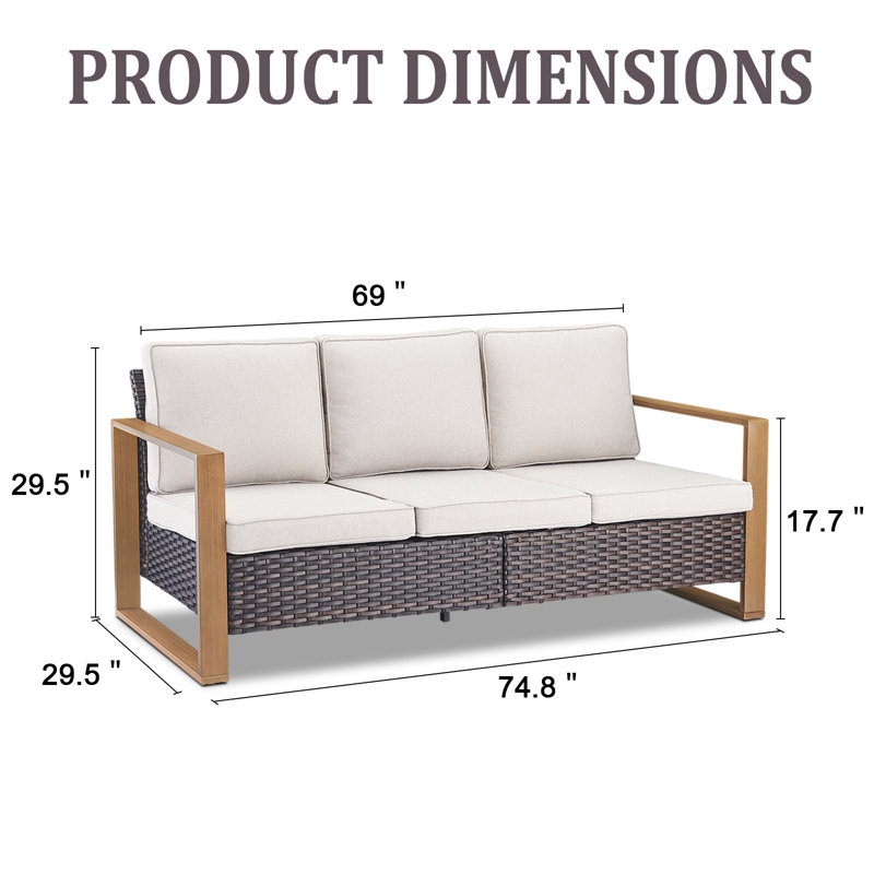 Canapé d'extérieur réversible de 75 po de largeur avec coussins Kelyse, Beige, Brun
