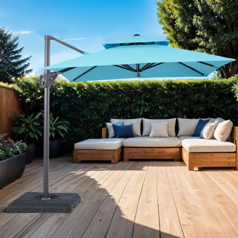 Parasol carré en porte-à-faux 8 pi Caseton, Bleu