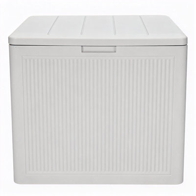 Outdoor Patio Deck Box, 22 Gallon, Resin Storage Bench With Reeded Design For Cushions And Garden Tools (Off-White)
