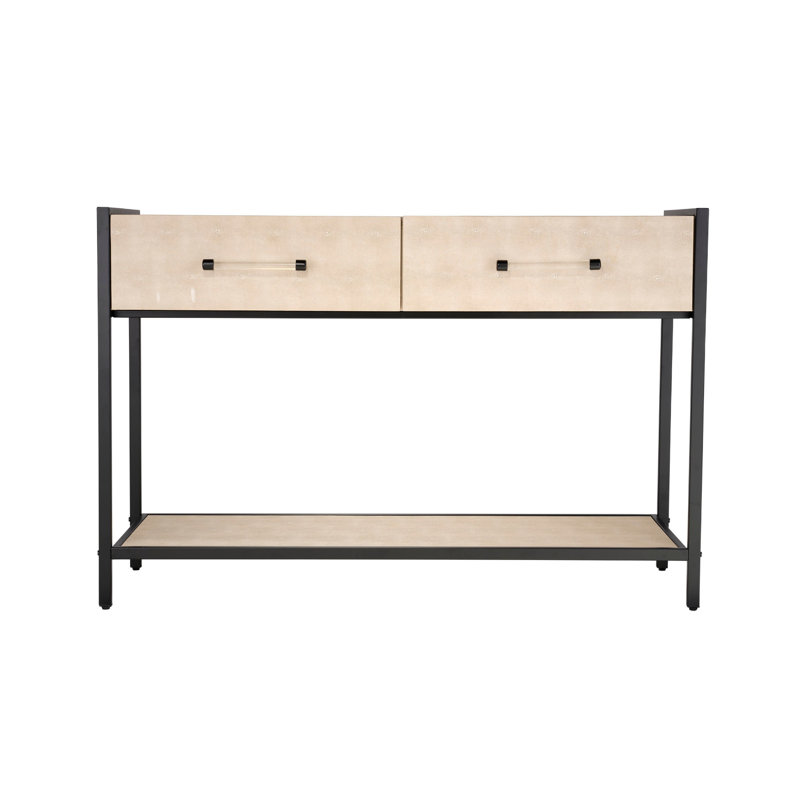 Console canapé 2 tiroirs Caz avec cadre noir et similicuir 48 pouces