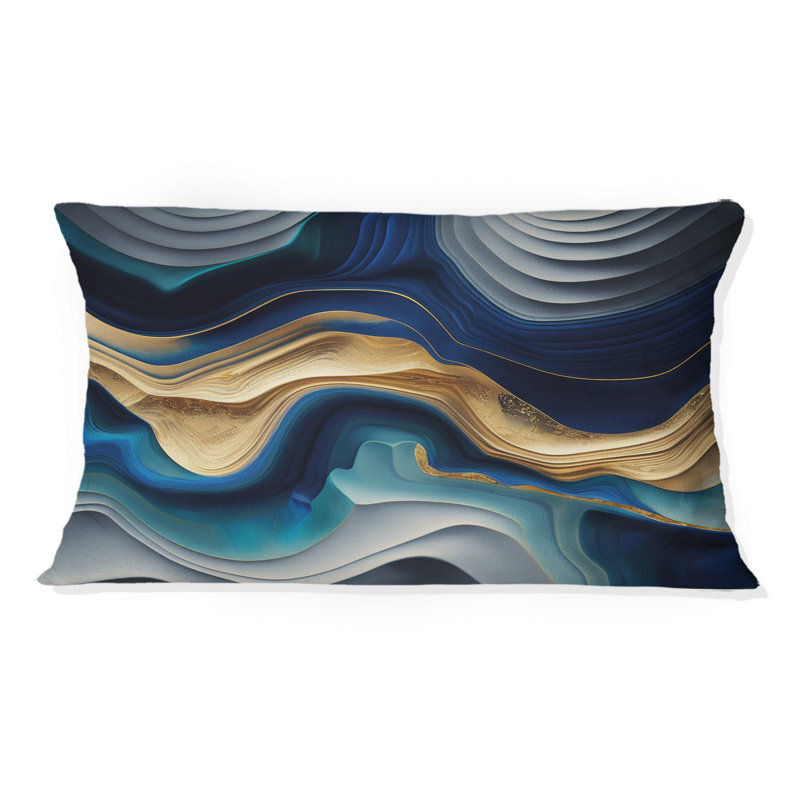 Coussin Vibrant Blue and Gold Agate I - Abstract