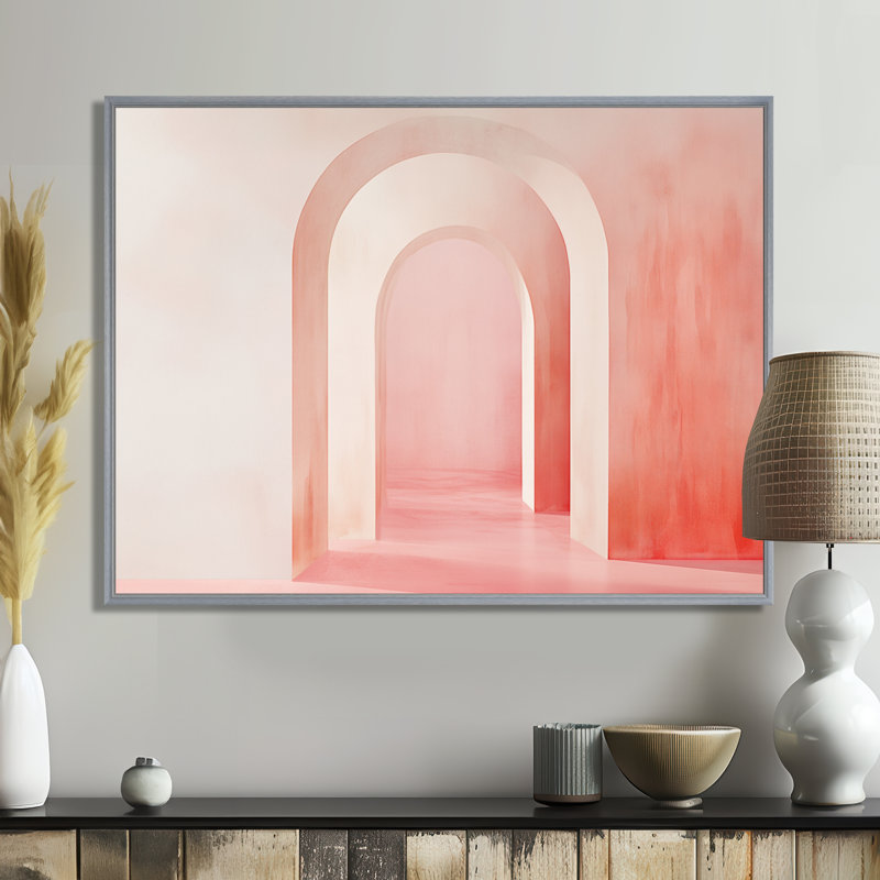 Décoration murale Blush Arch Glow I - rose, H 30 po x l 40 po, Encadrement argenté