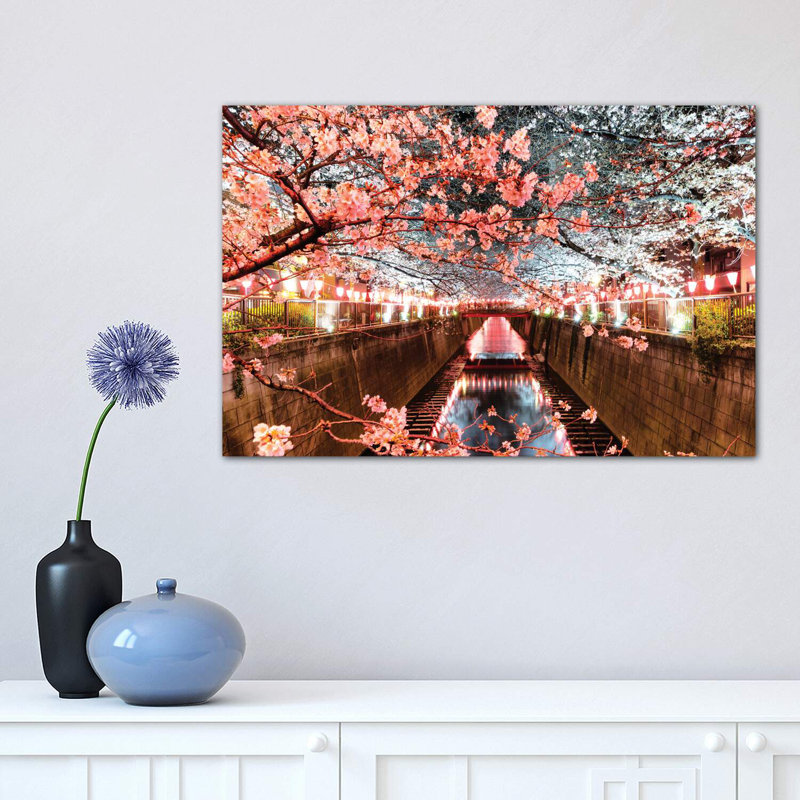 Cherry Blossom at Meguro Canal 1 Piece Wrapped Canvas Wall Art, 30.48 cm H x 45.72 cm W