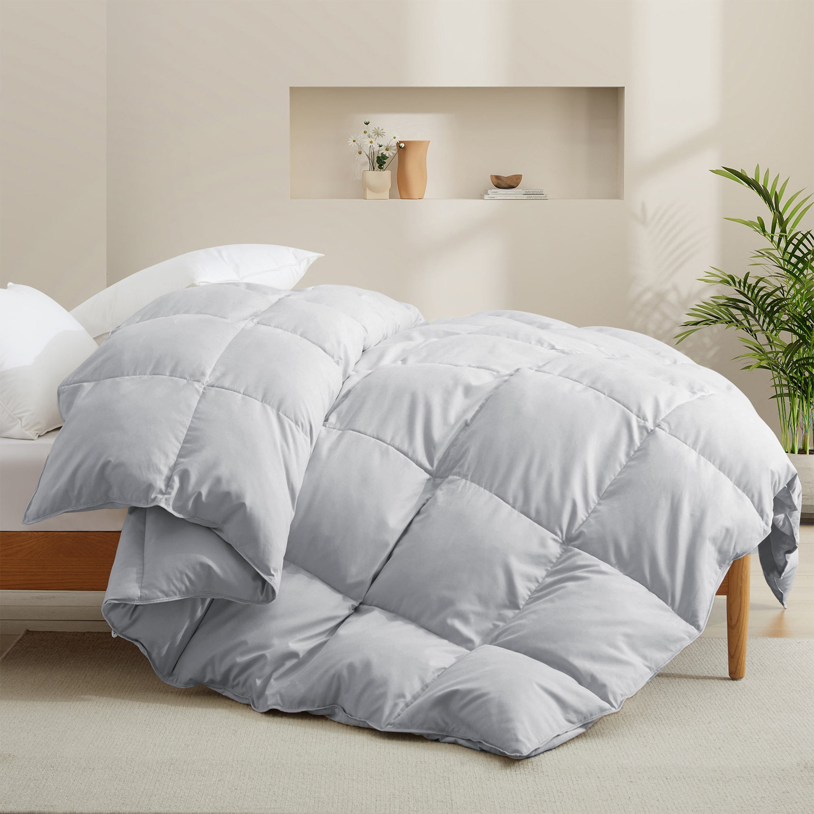 600 Fill Power All Season Down Comforter Duvet Insert, King, Light Gray