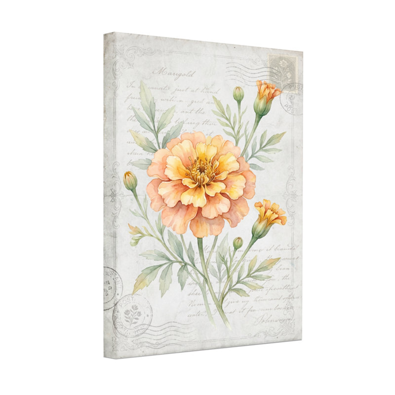 Plantes et fleurs, motif floral de souci aquarelle rétro, H 18 po x l 12 po