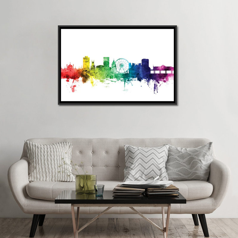 Rainbow Skyline Series: Brighton, Angleterre, Royaume-Uni, impression sur toile tendue, Toile avec cadre noir, Pas de tapis