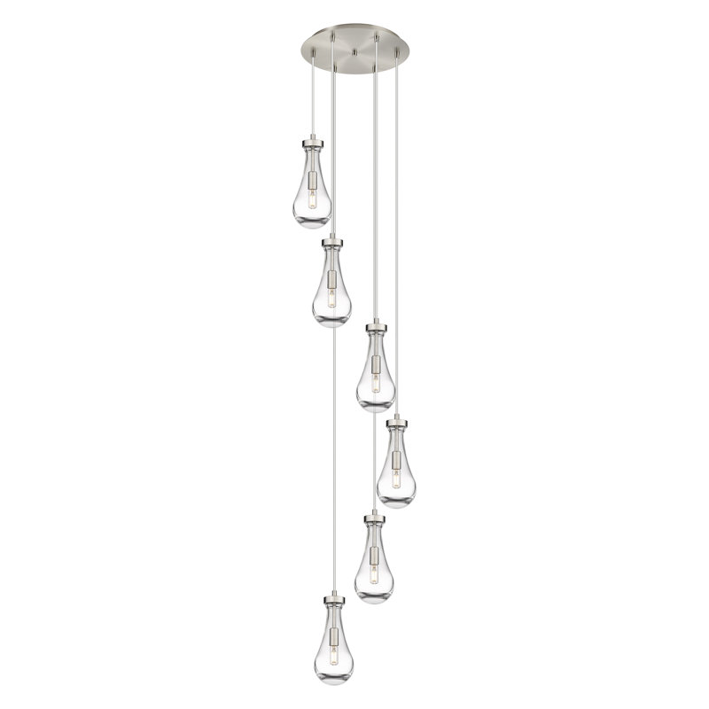 Luminaire suspendu grappe 6 lumières Spataro, Transparent, Nickel satiné brossé