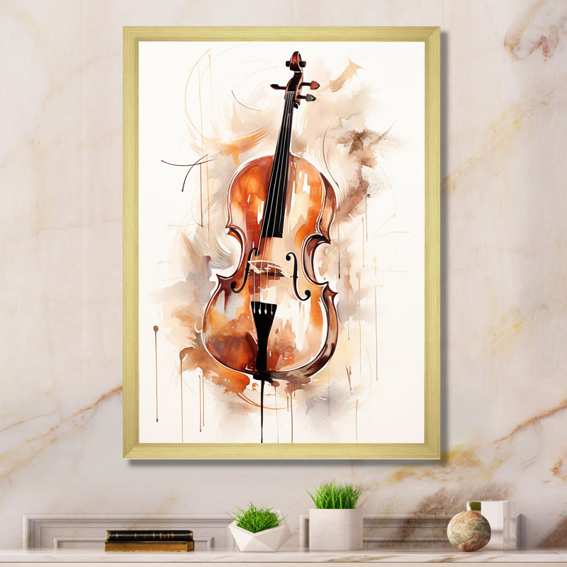 Cello Contour Rich Brown IV sur toile, Cadre doré simple, H 40 po x l 30 po x P 1,5 po