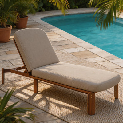 Chaise longue de 76,3 po en bois d'acacia réglable, chaise de patio inclinable à 3 positions avec coussin de 4 po d'épaisseur résistant aux intempéries